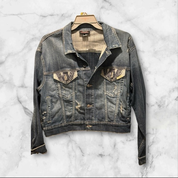 Ariat Jackets & Blazers - Ariat Women's Medium Chimayo Aztec & Burbank Denim Jacket Distressed NWOT